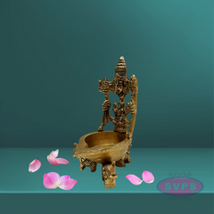Brass Perumal Lakshmi With Elephant Base Diya / Villaku