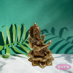 Brass Saraswathi Sitting On Lotus / Showpiece