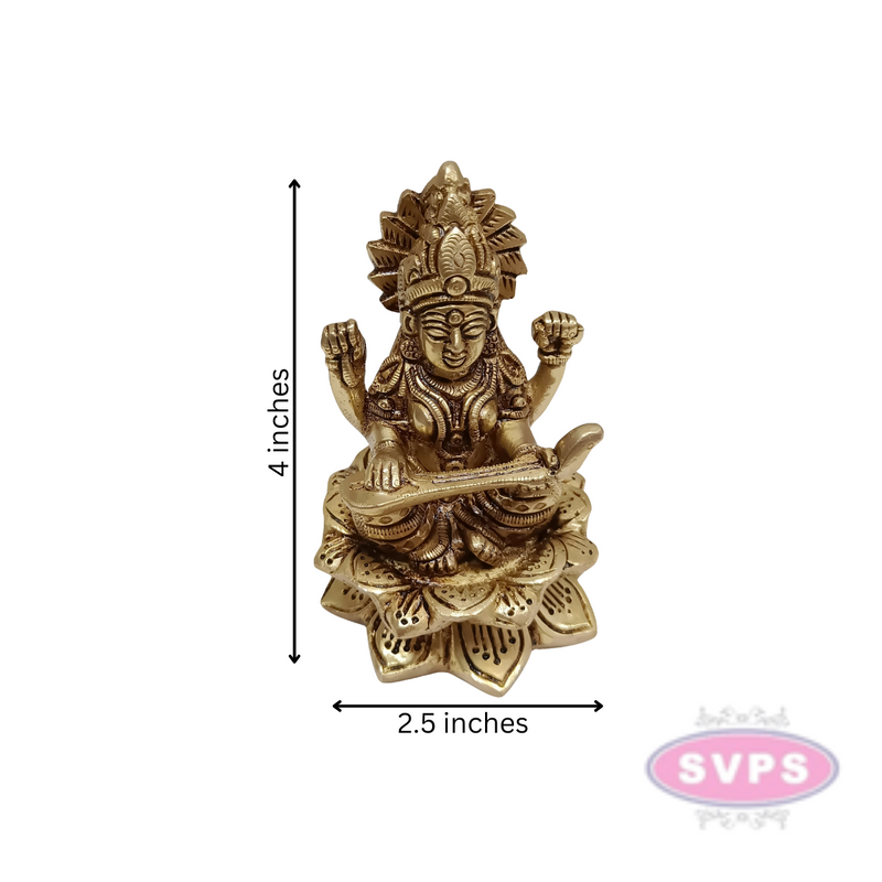 Brass Saraswathi Sitting On Lotus / Showpiece