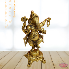 Brass Antique Finished Natya Ganesha Idol