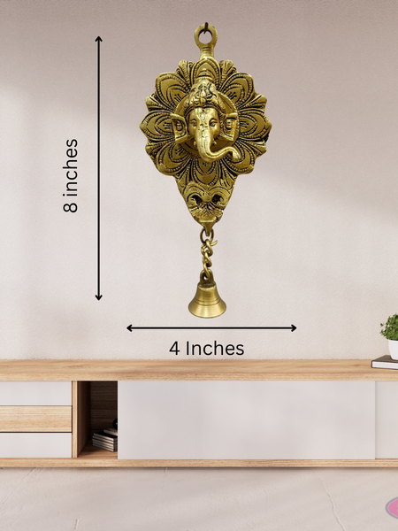 Brass Ganesha Wall Hanging With Bell For Wall Decor