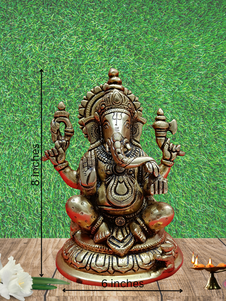 Brass Sitting Ganapathy With Rat / 8 Inches