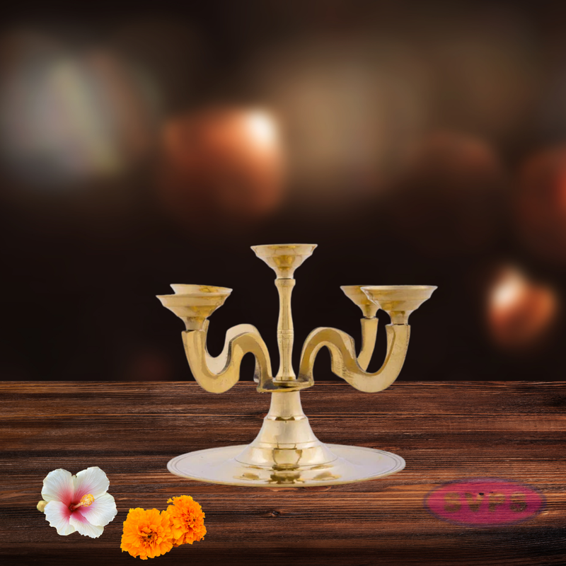 Brass camphor / Karpoor Panch Aarti Diya / 5 Face Jyoti Diya
