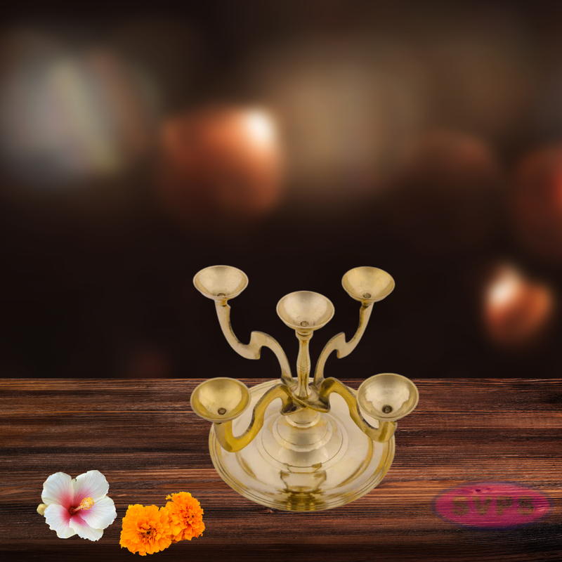 Brass camphor / Karpoor Panch Aarti Diya / 5 Face Jyoti Diya