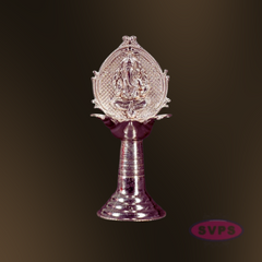 Silver Finish Lord Ganesha Pooja Diya with Long Stand Base