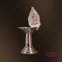 Silver Finish Lord Ganesha Pooja Diya with Long Stand Base