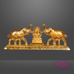 Golden Finish Goddess Ganesh with Elephants Idol Kumkum Holder for Pooja & Home Décor