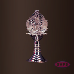 Silver Finish Lord Lakshmi Pooja Diya with Long Stand Base