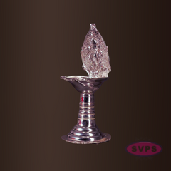 Silver Finish Lord Lakshmi Pooja Diya with Long Stand Base