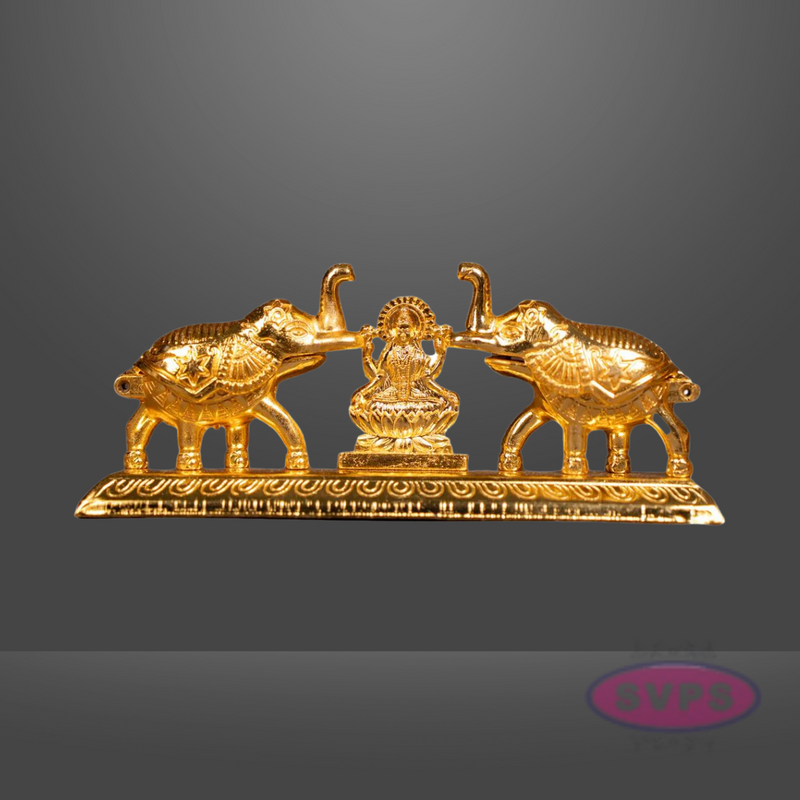 Golden Finish Goddess Lakshmi with Elephants Idol for Pooja & Home Décor