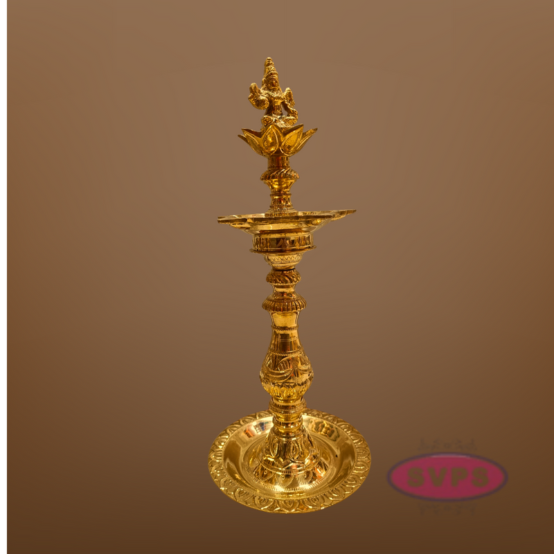 Brass Goddess Lakshmi Kuthu Vilakku – Traditional Standing Oil Lamp for Pooja
