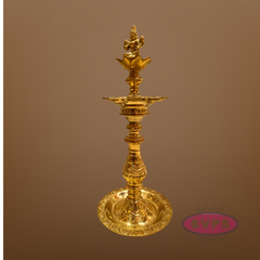 Brass Goddess Lakshmi Kuthu Vilakku – Traditional Standing Oil Lamp for Pooja