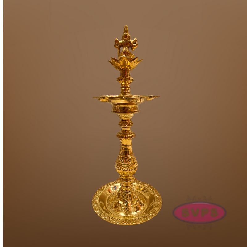 Brass Goddess Lakshmi Kuthu Vilakku – Traditional Standing Oil Lamp for Pooja