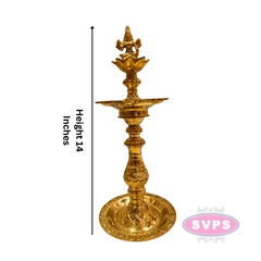 Brass Goddess Lakshmi Kuthu Vilakku – Traditional Standing Oil Lamp for Pooja