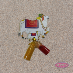 Kamadhenu Cow Fridge Magnet with Mini Kumkum &  Haldi Bottles