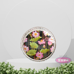 Silver Colored Metal Pichwai Round Tray With Lotus Design