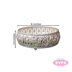 Silver Colored Metal Pichwai Round Tray With Lotus Design