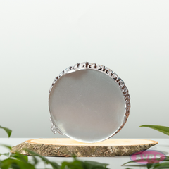 Silver Colored Metal Pichwai Serving Tray With Cow And Calf
