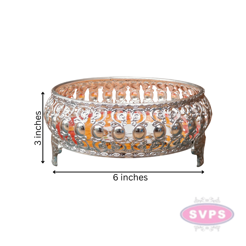 Silver Colored Metal Pichwai Serving Tray With Cow And Calf
