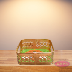 Gold Colored Metal Pichwai Square Shaped Cow Design Serving Tray
