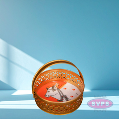 Metal Round Shape Cow Tray With Handle