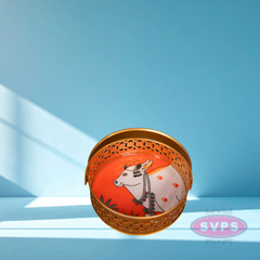 Metal Round Shape Cow Tray With Handle