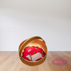 Metal Round Shape Pichwai Design Tray With Handle