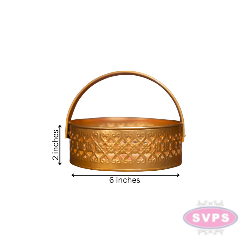 Metal Round Shape Pichwai Design Tray With Handle