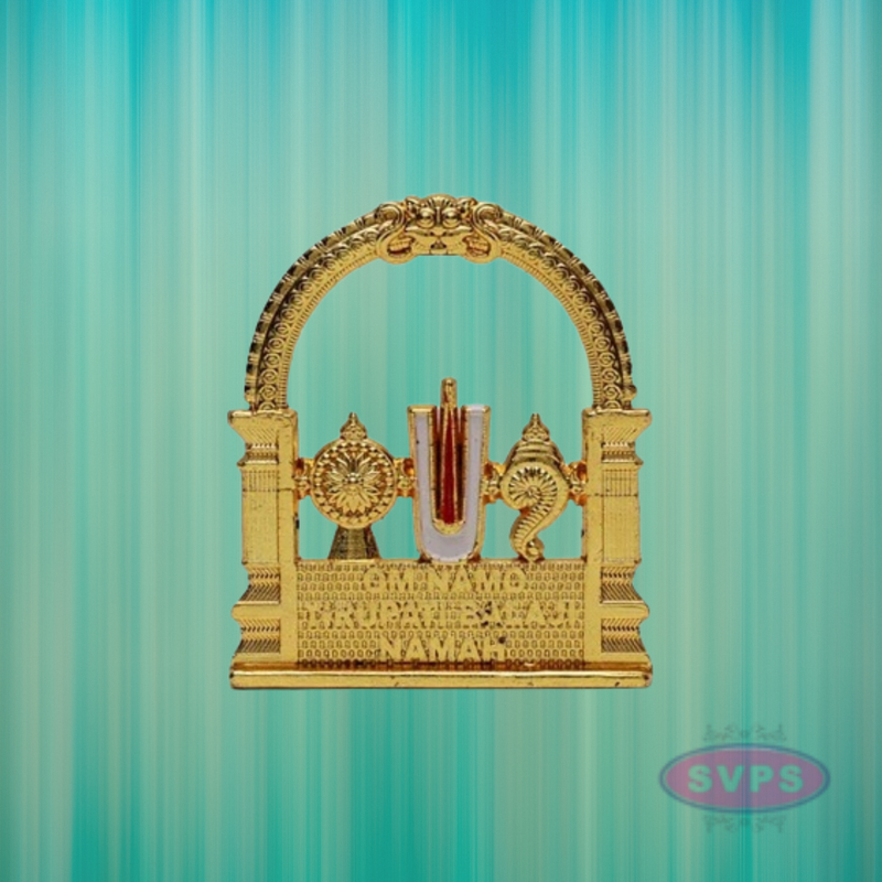 Gold-Plated Lord Venkateswara Namam Arch Idol – Car Dashboard/Pooja Decor