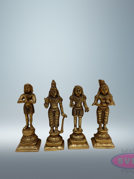 Brass Nalvar Set /  Appar, Sundarar, Manika Vasagar, Sambandar / 5 Inches
