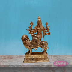 Panchaloha Goddess Durga Maa Seated On Lion Statue