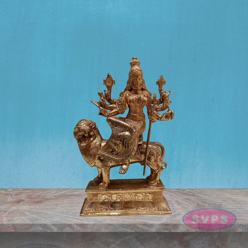 Panchaloha Goddess Durga Maa Seated On Lion Statue
