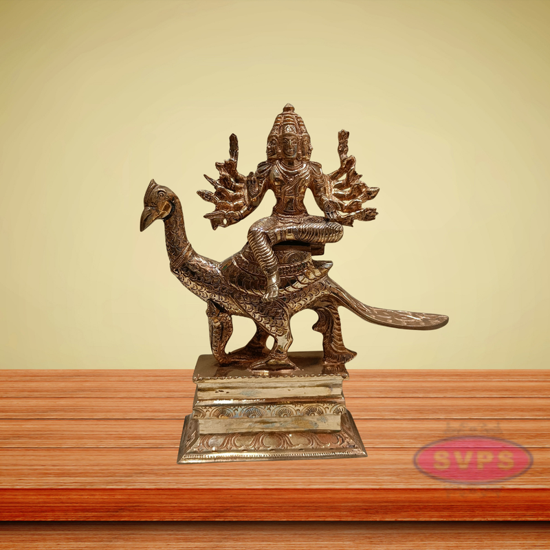 Panchaloham Six Faces Lord Karttikeya On Peacock Statue