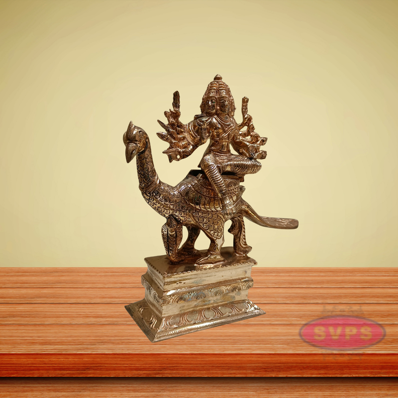 Panchaloham Six Faces Lord Karttikeya On Peacock Statue