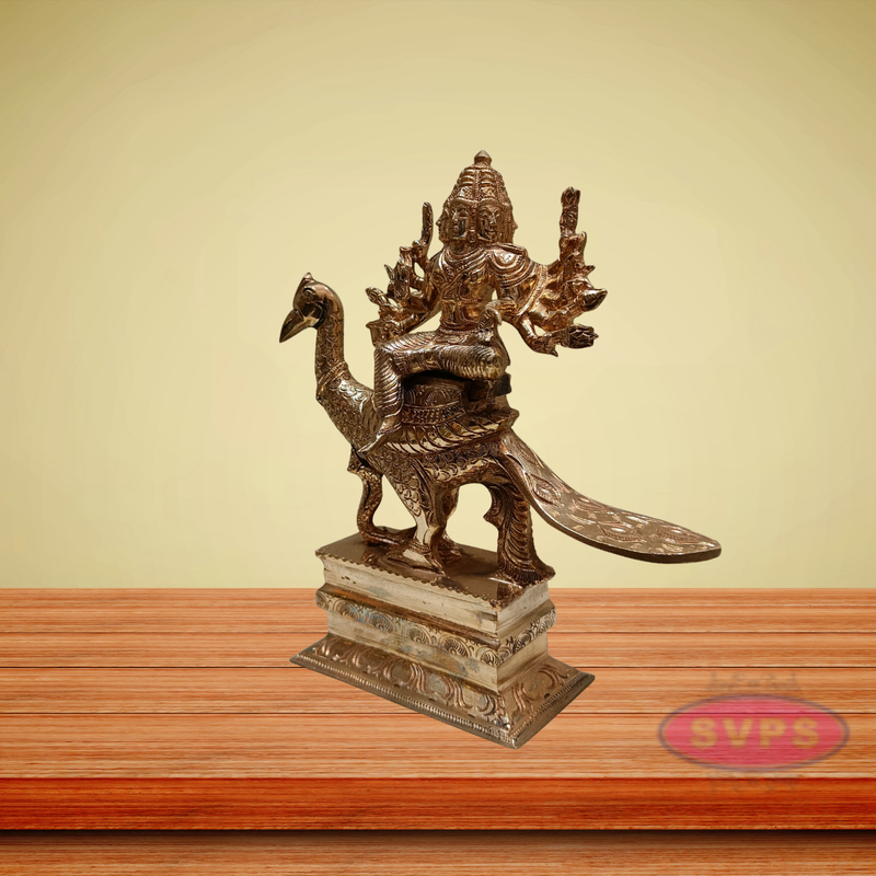 Panchaloham Six Faces Lord Karttikeya On Peacock Statue