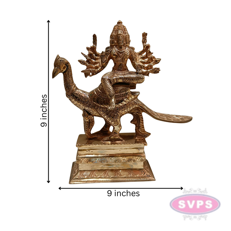 Panchaloham Six Faces Lord Karttikeya On Peacock Statue
