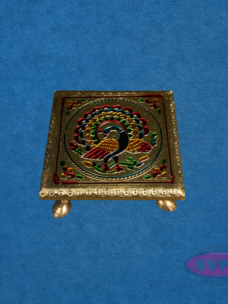 Peacock Design Wooden Meenakari Manai / Pooja Chowki