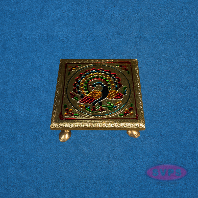 Peacock Design Wooden Meenakari Manai / Pooja Chowki