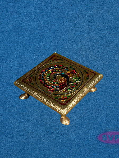 Peacock Design Wooden Meenakari Manai / Pooja Chowki