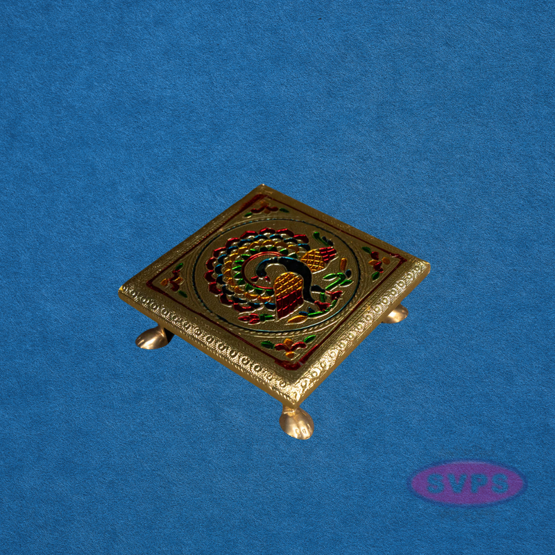 Peacock Design Wooden Meenakari Manai / Pooja Chowki
