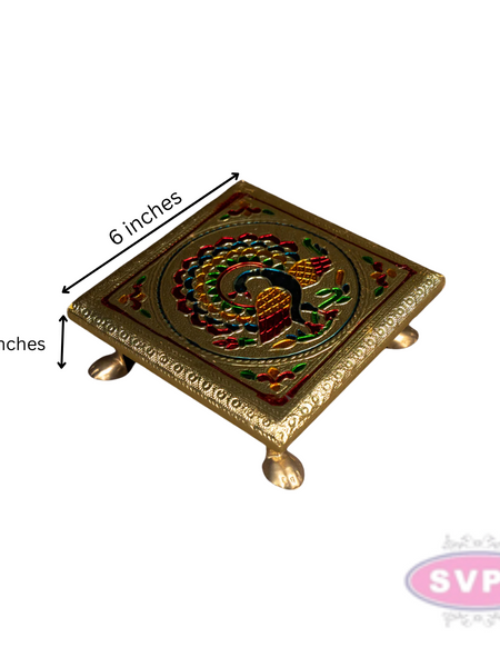 Peacock Design Wooden Meenakari Manai / Pooja Chowki