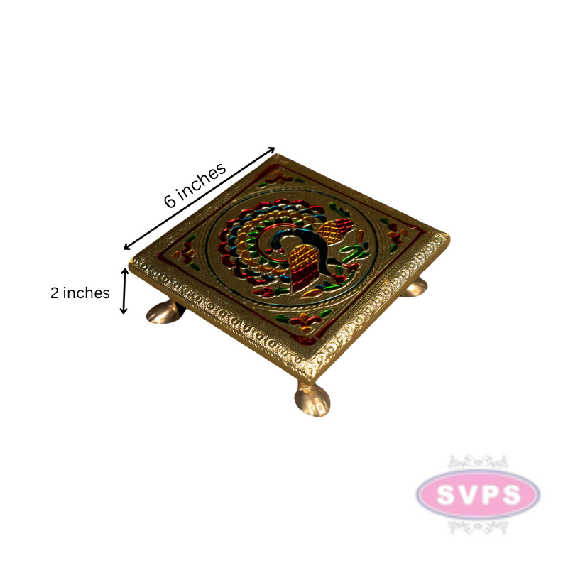 Peacock Design Wooden Meenakari Manai / Pooja Chowki