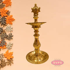 Traditional Brass Shankh Chakra Kuthu Vilakku | Antique Finish Deepam for Pooja & Home Décor