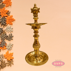 Traditional Brass Shankh Chakra Kuthu Vilakku | Antique Finish Deepam for Pooja & Home Décor