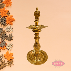 Traditional Brass Shankh Chakra Kuthu Vilakku | Antique Finish Deepam for Pooja & Home Décor