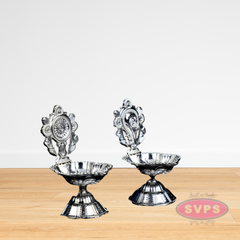 Silver Coated Shangu Chakra Diya / 3 Inches