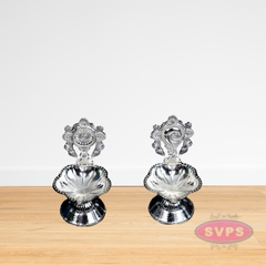 Silver Coated Shangu Chakra Diya / 3 Inches