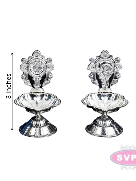 Silver Coated Shangu Chakra Diya / 3 Inches