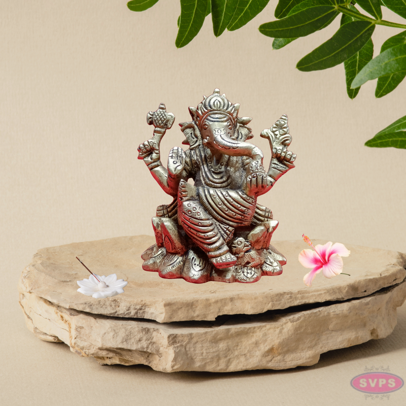 Small Four Armed  Blessing Ganesha- Brass Statue