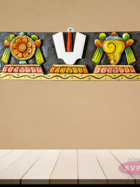 Handmade Thenkalai Shanku Chakra Namam Wooden Wall Plaque – Divine Home Decor